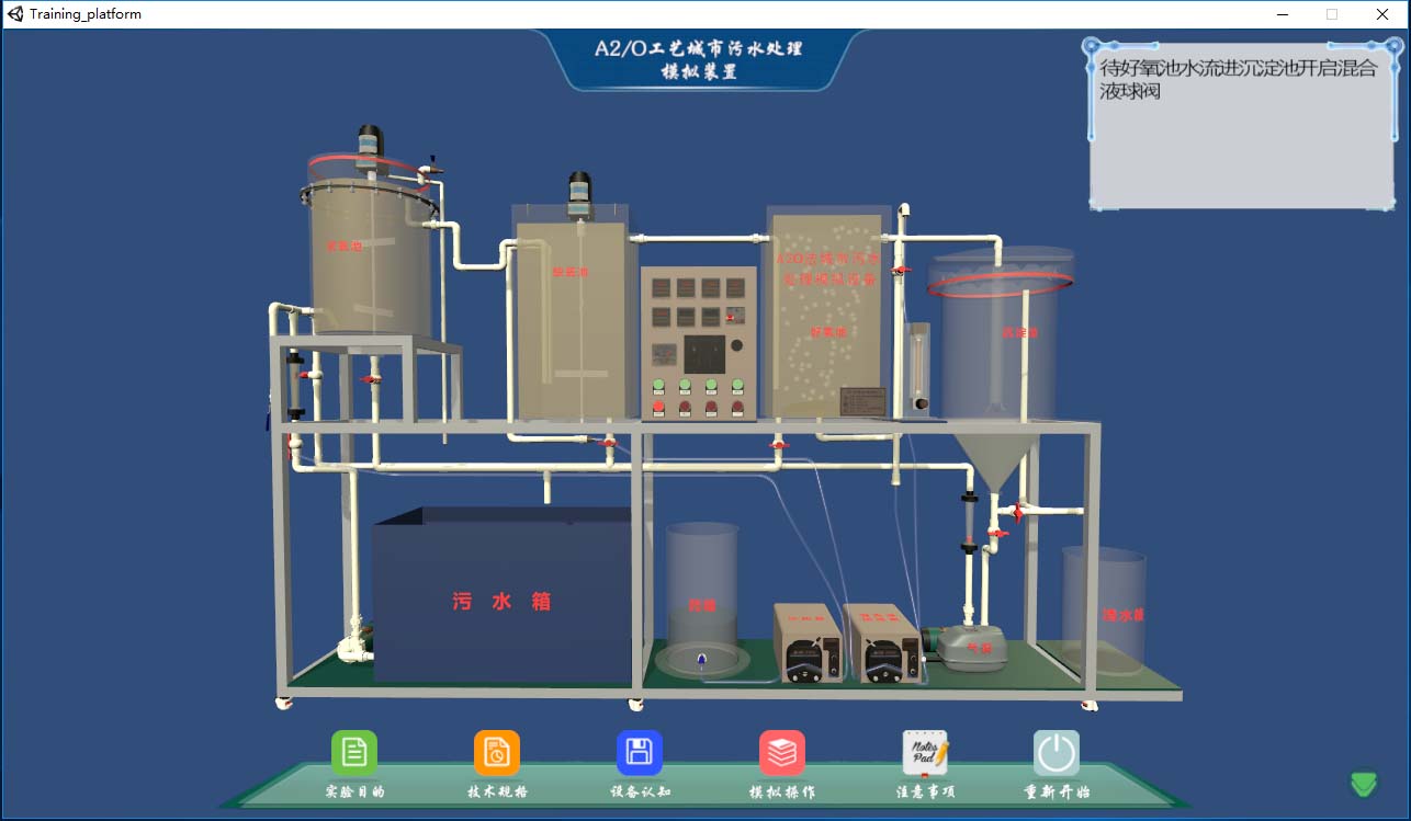 A2/O工艺城市污水处理虚拟仿真软件
