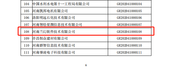 河南兰幻软件技术有限公司获得国家高新技术企业认定